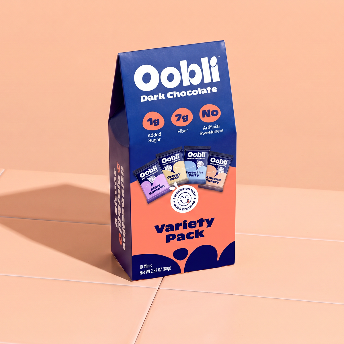 The world's first ever protein-sweetened chocolate made with Oobli plant-based sweet proteins.
80% less sugar than similar dark chocolate brands.
Only 1g of total sugar per serving.
8g of fiber/serv. and low in net carbs.
Made with the cleanest ingredients.
Delicious creamy dark chocolate. Includes plain, sea salt, crisp and almond.