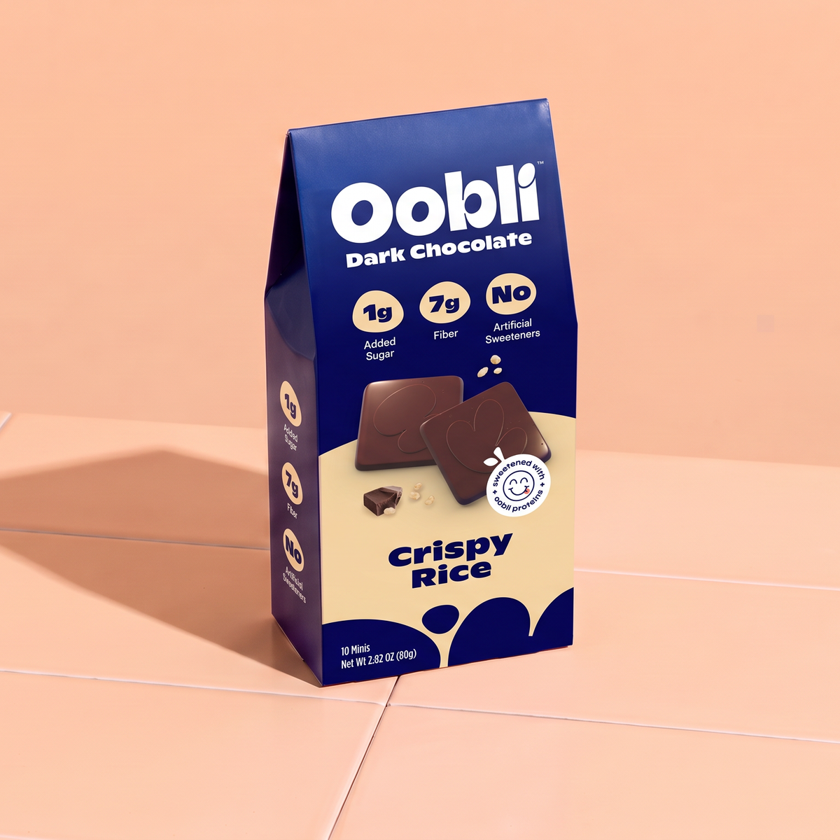 The world's first ever protein-sweetened chocolate made with Oobli plant-based sweet protein. 80% less sugar than similar dark chocolate brands.
Only 1g of total sugar per serving.
8g of fiber/svg. and low in net carbs.
Made with the cleanest ingredients.
Delicious creamy dark chocolate with crispy rice.