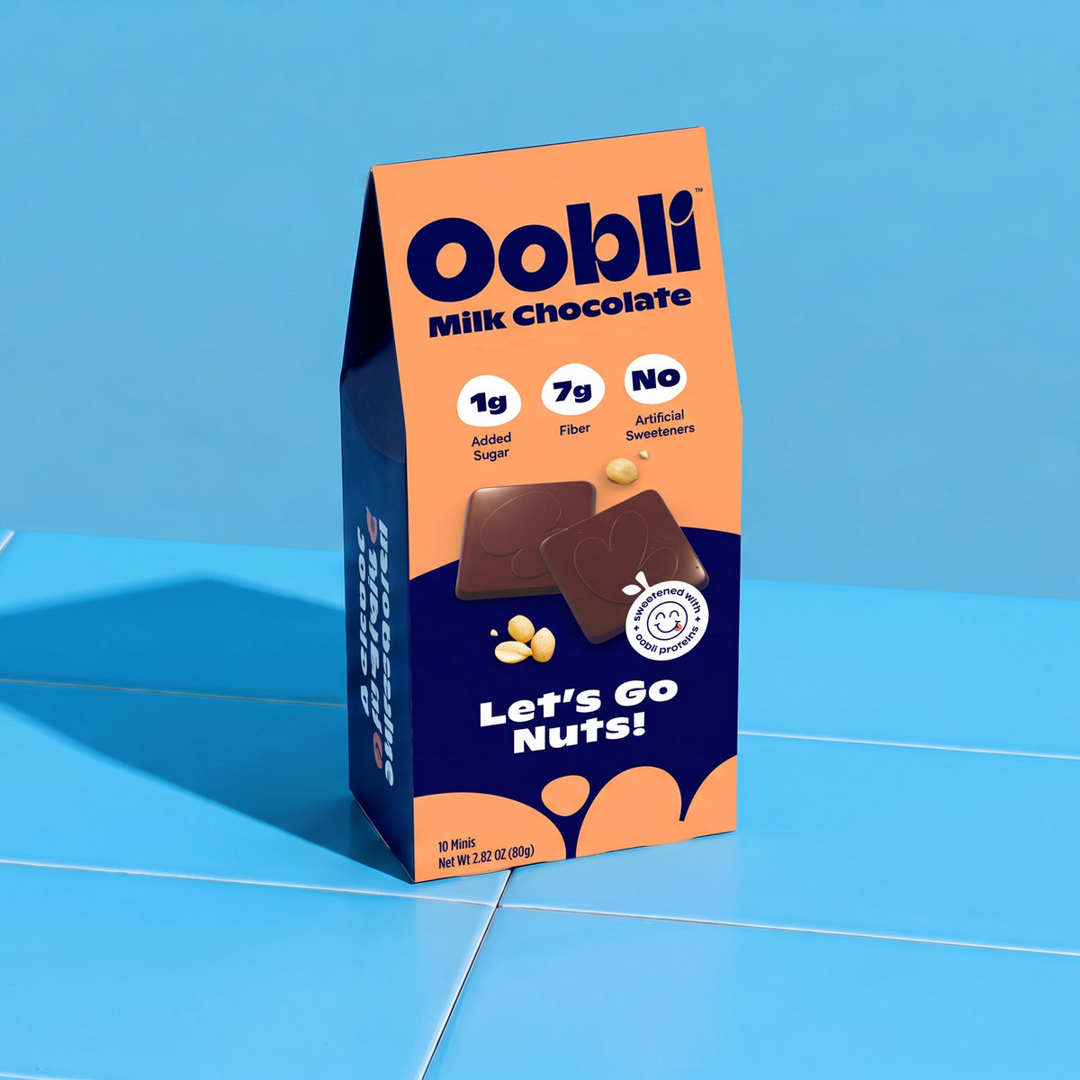 The world's first ever protein-sweetened chocolate made with Oobli plant-based sweet proteins.
70% less sugar than similar milk chocolate brands.
Only 1g of added sugar per serving.
Low in net carbs.
Made with the cleanest ingredients.
Delicious, creamy milk chocolate and peanuts, sweetened with Oobli proteins.